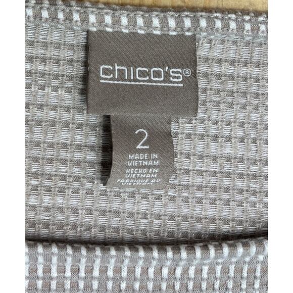 Chicos Womens Blouse 2  Brown White Seersucker Gingham Stretch Fall EUC - Picture 5 of 7